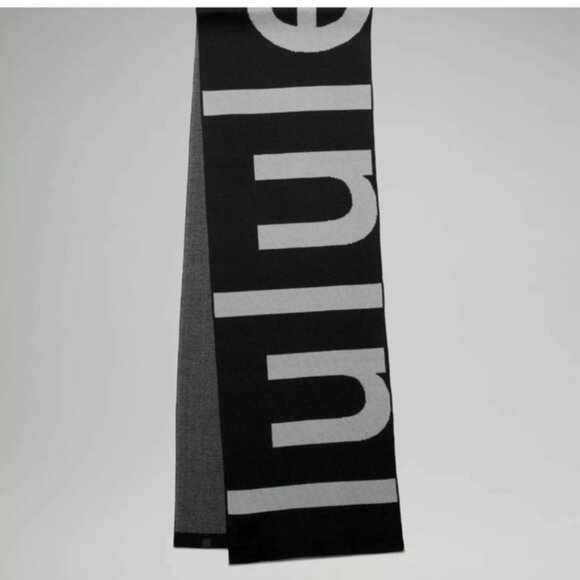Lululemon NEW Logo Knit Merino Wool Scarf Wrap Long Cozy Warm Rare Black Gray - Picture 4 of 16